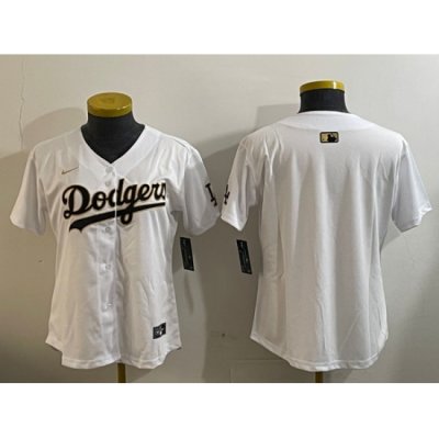 Women Los Angeles Dodgers Blank White Gold Home Limited Stitched Baseball Jersey 28Run Small 29