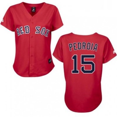 Womens Majestic Boston Red Sox 15 Dustin Pedroia Replica Red MLB Jersey