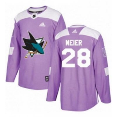 Mens Adidas San Jose Sharks 28 Timo Meier Authentic Purple Fights Cancer Practice NHL Jersey