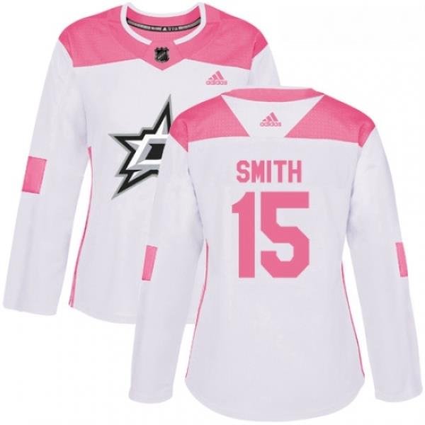 Womens Adidas Dallas Stars 15 Bobby Smith Authentic WhitePink Fashion NHL Jersey