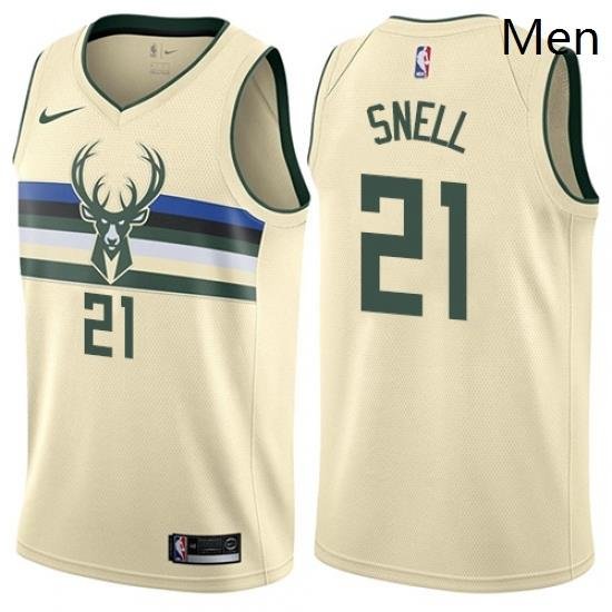 Mens Nike Milwaukee Bucks 21 Tony Snell Swingman Cream NBA Jersey City Edition