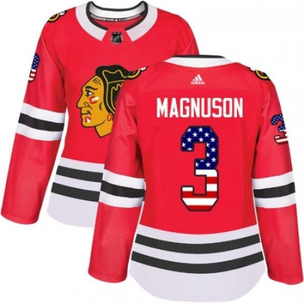 Womens Adidas Chicago Blackhawks 3 Keith Magnuson Authentic Red USA Flag Fashion NHL Jersey