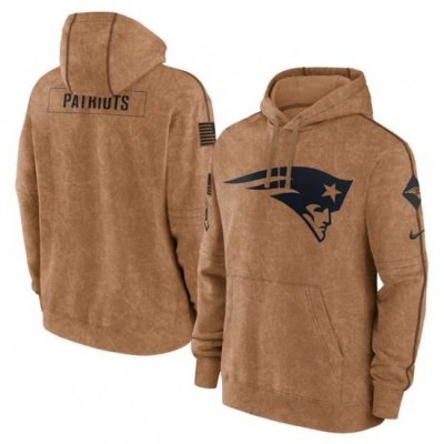 Men New England Patriots 2023 Brown Salute To Service Pullover Hoodie