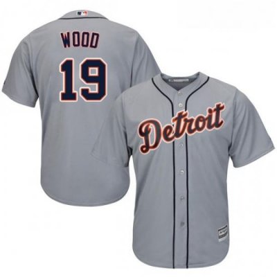 Youth Majestic Detroit Tigers 19 Travis Wood Replica Grey Road Cool Base MLB Jersey