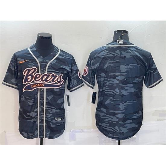 Men Chicago Bears Blank Grey Camo With Patch Cool Base Stitched Baseball Jersey