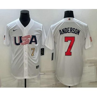 Mens USA Baseball #7 Tim Anderson Number 2023 White World Baseball Classic Stitched Jersey