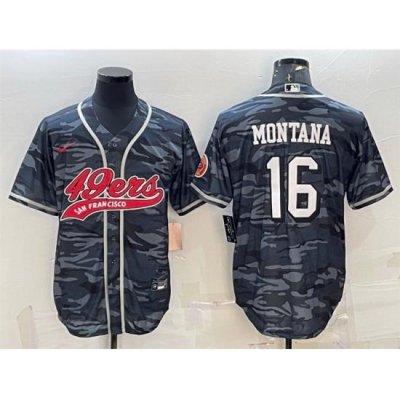 Men San Francisco 49ers 16 Joe Montana Grey Camo With Patch Cool Base Stitched Baseball Jersey