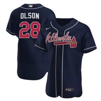 Men Atlanta Braves 28 Matt Olson Navy Flex Base Stitched Baseball jersey