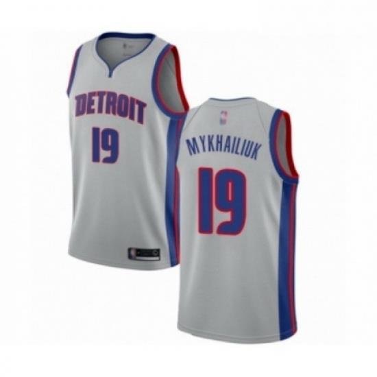 Mens Detroit Pistons 19 Sviatoslav Mykhailiuk Authentic Silver Basketball Jersey Statement Edition