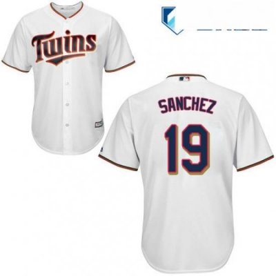 Mens Majestic Minnesota Twins 19 Anibal Sanchez Replica White Home Cool Base MLB Jersey