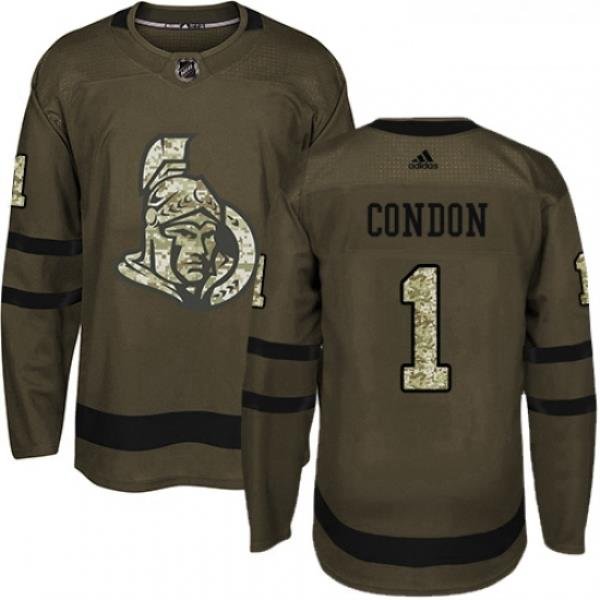 Youth Adidas Ottawa Senators 1 Mike Condon Authentic Green Salute to Service NHL Jersey