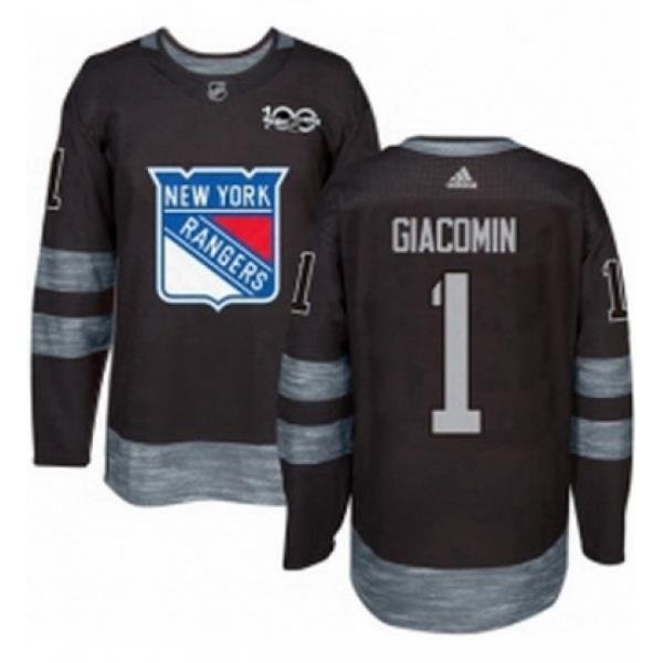 Mens Adidas New York Rangers 1 Eddie Giacomin Premier Black 1917 2017 100th Anniversary NHL Jersey