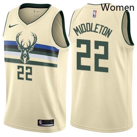 Womens Nike Milwaukee Bucks 22 Khris Middleton Swingman Cream NBA Jersey City Edition