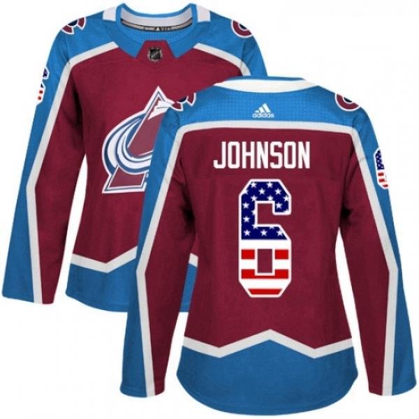 Womens Adidas Colorado Avalanche 6 Erik Johnson Authentic Burgundy Red USA Flag Fashion NHL Jersey