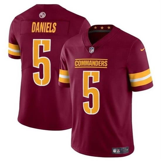 Men Washington Commanders 5 Jayden Daniels Burgundy 2024 Draft Vapor Limited Stitched Football Jersey