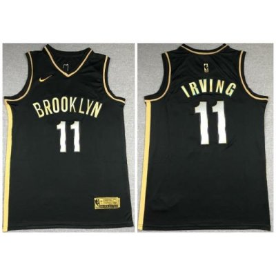 Men Brooklyn Nets 11 Kyrie Irving Black Gold 2021 Nike Swin