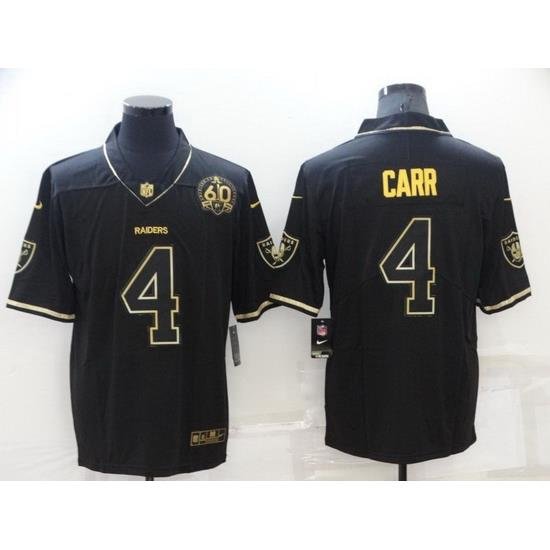 Men Las Vegas Raiders 4 Derek Carr Black Gold With 60th Anniversary Patch Vapor Limited Stitched jersey