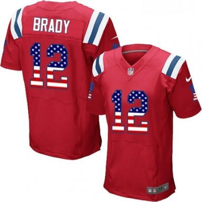 Mens Nike New England Patriots 12 Tom Brady Elite Red Alternate USA Flag Fashion NFL Jersey