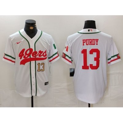 Men San Francisco 49ers 13 Brock Purdy White With Patch Cool Base Stitched Baseball Jersey 1