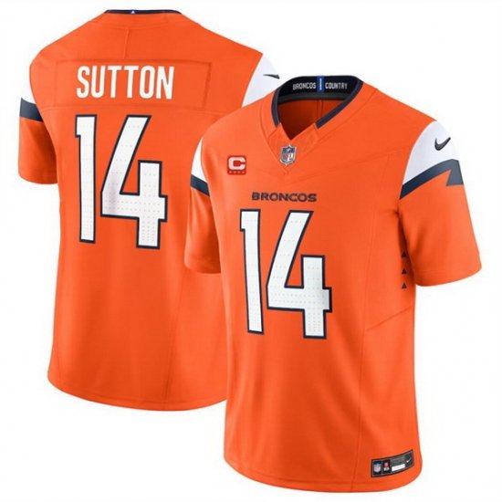 Men Denver Broncos 14 Courtland Sutton Orange 2024 F U S E  With 4 Star C Patch Vapor Limited Stitched Football Jersey