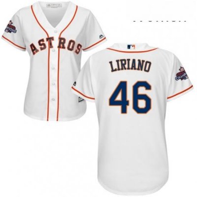 Womens Majestic Houston Astros 46 Francisco Liriano Replica White Home 2017 World Series Champions Cool Base MLB Jersey