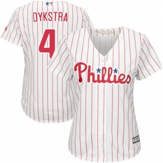 Womens Majestic Philadelphia Phillies 4 Lenny Dykstra Replica WhiteRed Strip Home Cool Base MLB Jersey