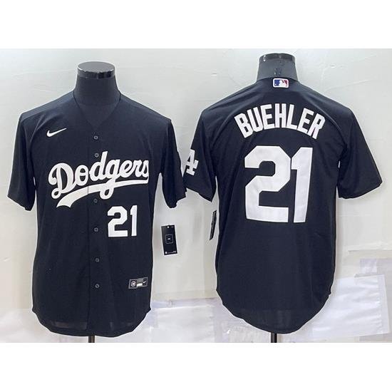 Men Los Angeles Dodgers 21 Walker Buehler Black Cool Base Stitched Baseball Jersey