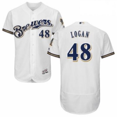 Mens Majestic Milwaukee Brewers 48 Boone Logan Navy Blue Alternate Flex Base Authentic Collection MLB Jersey