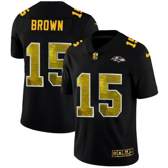 Baltimore Ravens 15 Marquise Brown Men Black Nike Golden Sequin Vapor Limited NFL Jersey