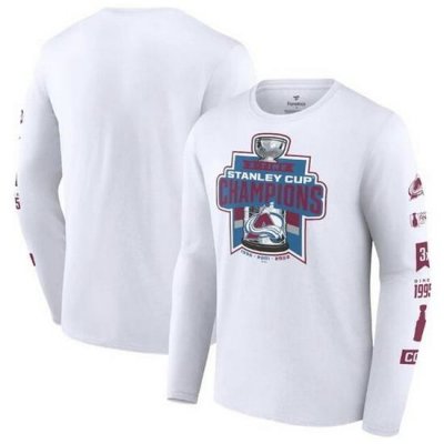 Men Colorado Avalanche White 3 Time Stanley Cup Champions Long Sleeve T Shirt