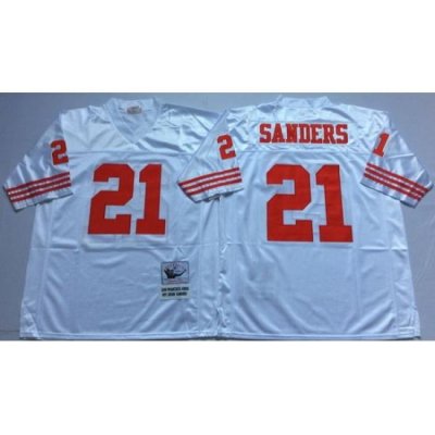 Men San Francisco 49ers 21 Deion Sanders White M&N Throwback Jersey