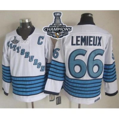 Penguins #66 Mario Lemieux White Light Blue CCM Throwback 2017 Stanley Cup Finals Champions Stitched NHL Jersey