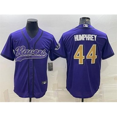 Men Baltimore Ravens 44 Marlon Humphrey Purple Gold With Patch Cool Base Stitched Baseball Jersey