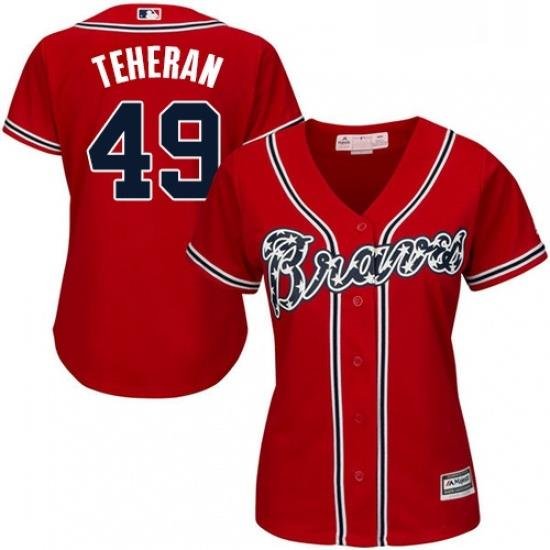 Womens Majestic Atlanta Braves 49 Julio Teheran Replica Red Alternate Cool Base MLB Jersey