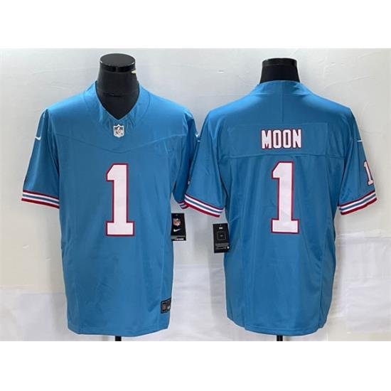 Men Tennessee Titans 1 Warren Moon Light Blue 2023 F U S E  Vapor Limited Throwback Stitched Football Jersey