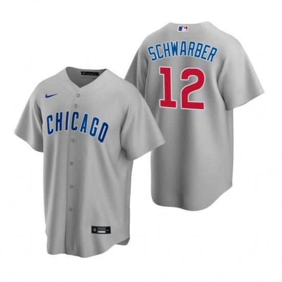 Mens Nike Chicago Cubs 12 Kyle SchWarber Gray Road Stitched Baseball Jerse