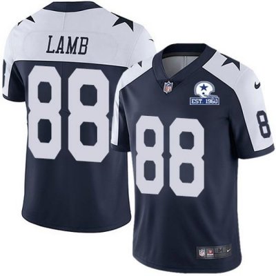 Nike Cowboys 88 CeeDee Lamb Navy Blue Thanksgiving Men Stitched With Established In 1960 Patch NFL Vapor Untouchable Limited Throwback Jersey