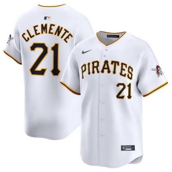 Men Pittsburgh Pirates 21 Roberto Clemente White Home Limited Stitched Baseball Jersey