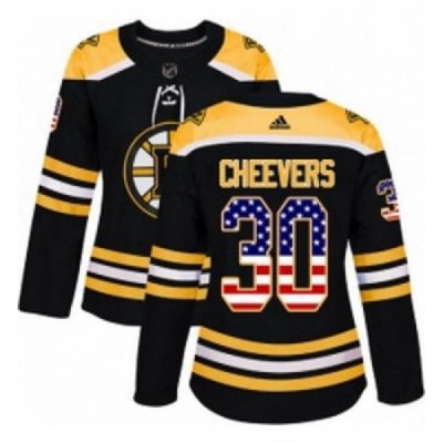 Womens Adidas Boston Bruins 30 Gerry Cheevers Authentic Black USA Flag Fashion NHL Jersey