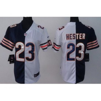 Women Nike Chicago Bears 23 Devin Hester Blue White Split NFL Jerseys