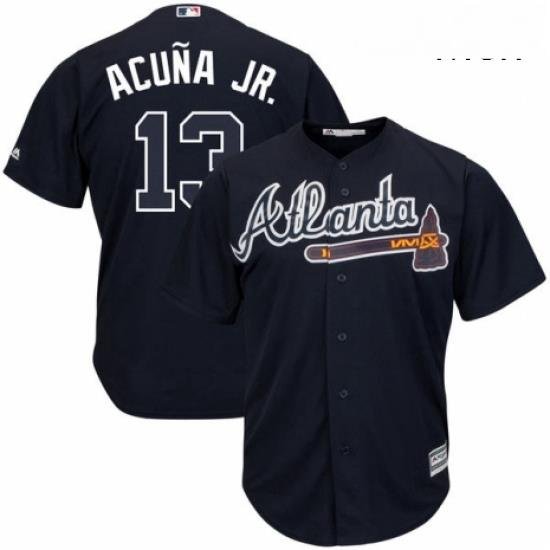 Mens Atlanta Braves 13 Ronald Acua Jr Majestic Navy Alternate Official Cool Base Player Jersey