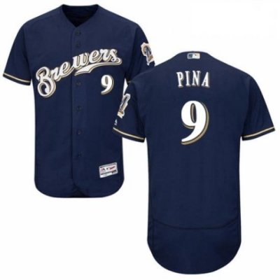 Mens Majestic MilWaukee BreWers 9 Manny Pina White Alternate Flex Base Authentic Collection MLB Jersey