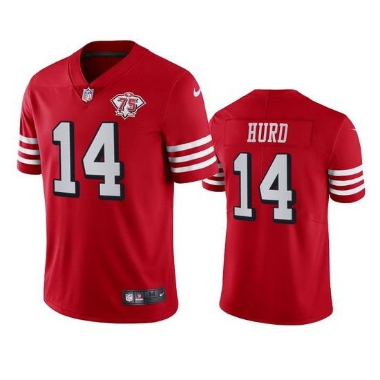 Nike San Francisco 49ers 14 Jalen Hurd Red Rush Men 75th Anniversary Stitched NFL Vapor Untouchable Limited Jersey