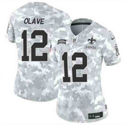 Women New Orleans Saints 12 Chris Olave 2024 F U S E Arctic Camo Salute To Service Limited Stitched Football Jersey