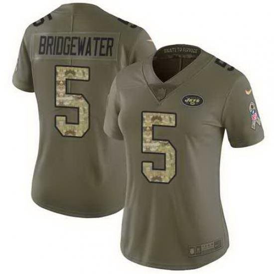 Nike Jets 5 Teddy Bridgewater Olive Camo Women Salute To Service Limited Jersey