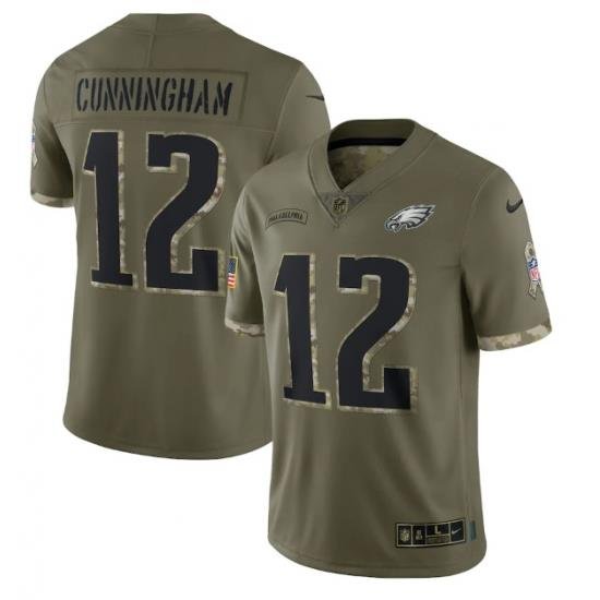 Men Philadelphia Eagles 12 Randall Cunningham Olive 2022 Salute To Service Limited Stitched Jersey