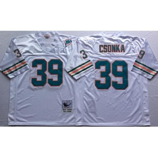 Men Miami Dolphins 39 Larry Csonka White M&N Throwback Jersey