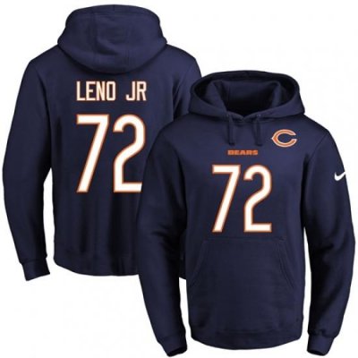 NFL Mens Nike Chicago Bears 72 Charles Leno Navy Blue Name Number Pullover Hoodie