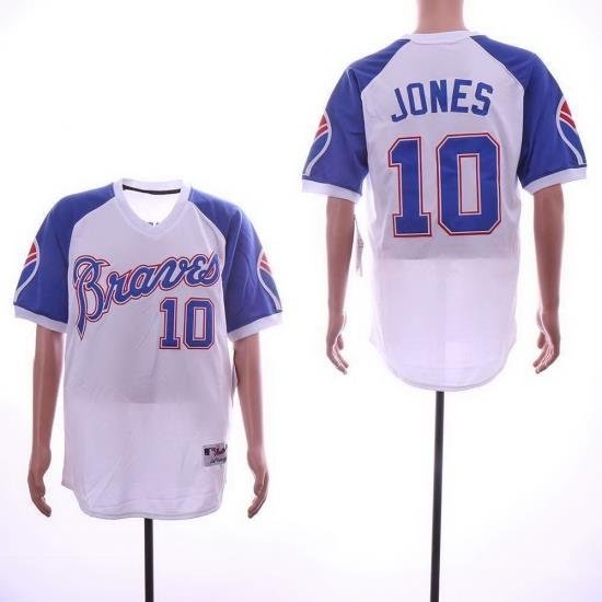 Men 2018 Atlanta Braves  #10 Chipper Jones Jersey NeW White Cool Base Jersey