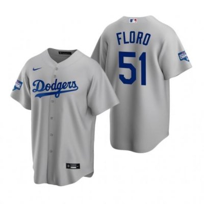 Men Los Angeles Dodgers 51 Dylan Floro Gray 2020 World Series Champions Jersey